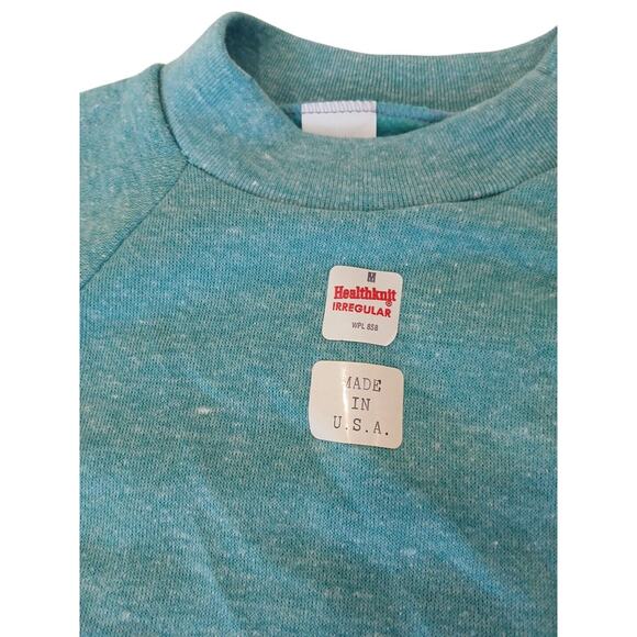 Vintage 1970s 1980s Healthknit USA Made XL TEAL Short Sleeve MUSCLE Sweatshirt - Picture 3 of 16